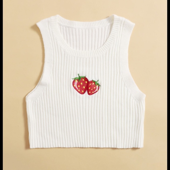 Sweaters - Y2K Strawberry Embroidered Sweatervest NEW M Sweater Vest Ribbed Knit